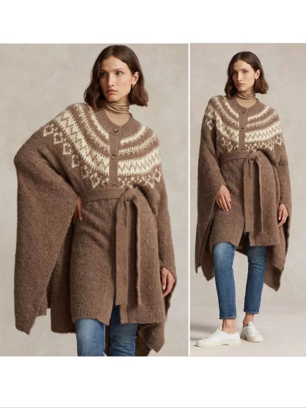 POLO Ralph Lauren Fair Isle Alpaca Wool Cape Poncho Cardigan M/L Belted NEW $998